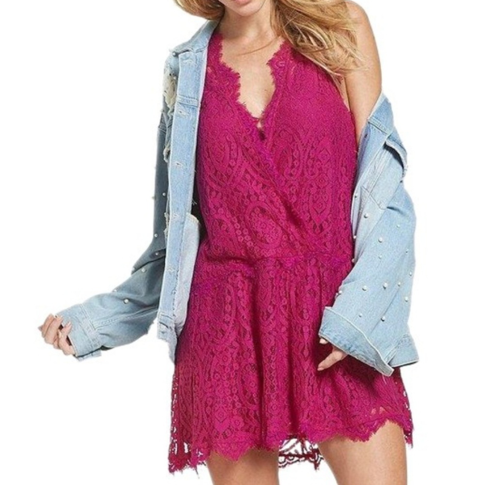 NWT Free People bright orchid lace mini dress S